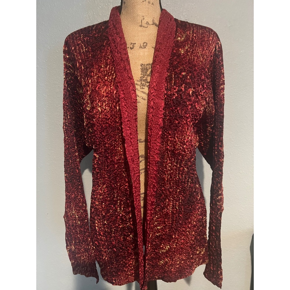 Y2K Coldwater Creek Cardigan Womens XL Burgundy Excellent Crinkle Gold Shimmer
